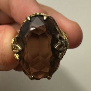 Vintage Art Deco 14K Gold Filled Floral Smoky Crystal Cocktail Ring *READ*